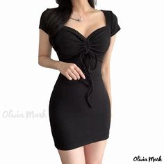 Olivia Mark - Elegant Dress with Peach-heart Neckline and Short Slim-fit Silhouette Dress With Sweetheart Neckline, Short Bodycon Dress, Wrap Around Skirt, Halterneck Dress, Lace Ruffle, Slim Fit Shorts, Black Cocktail Dress, Types Of Skirts, Collar Dress