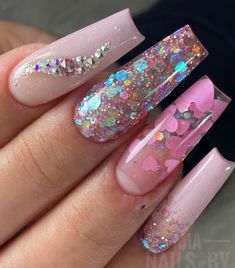 Nails Valentine, Luminous Nails, Nude Nail Designs, Cherry Nails, Nail Designs Valentines, Glamorous Nails, Long Square Acrylic Nails, Bling Acrylic Nails, Uñas Acrilicas