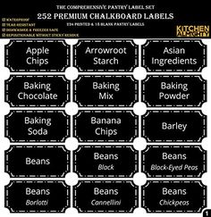 the labels for different types of baked goods are shown in black and white, with text that reads