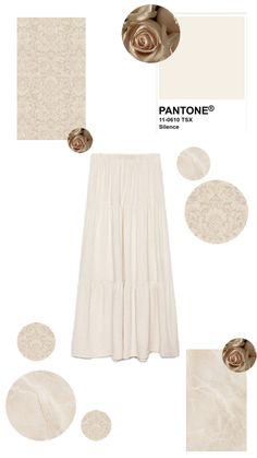 pantone's color scheme for a white skirt with gold circles and flowers on it