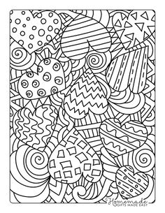 an abstract coloring page with black and white lines, shapes, and dots on it