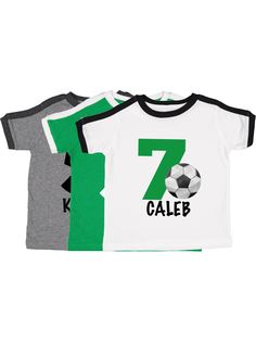 Celebrate your soccer star's birthday with a custom birthday shirt! Perfect for the little goalie in your life. Write their name in the box below and select their age from the drop-down menu. 100% cotton (heather gray style is 60% cotton/40% polyester) soccer style shirt unisex, kids style heat transfer vinyl design printed in Philadelphia, PA Personalized White Sporty T-shirt, Soccer Style, Custom Birthday Shirts, Ball Birthday, Soccer Stars, Kids Style, Custom Birthday, Philadelphia Pa, Style Shirt