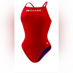 New!! Speedo Women's Guard Swimsuit One Piece, Flyback Us Red, Size 30. Get Ready To Make A Splash With This Brand New Speedo Women's Guard Swimsuit One Piece! The Athletic Swim Top Style Provides Maximum Comfort While The Classic Cut Swim Bottom Style Adds A Touch Of Elegance. The Solid Red Color And Embroidered Logo Accents Give It A Stylish Look. Made Of High-Quality Polyester Material, This Swimsuit Is Designed For Regular Use And Is Perfect For Lifeguards. Available In Size 30. Hurry And Grab This Limited Edition Swimsuit Before It's Gone! Red One-piece Swimwear For Sports, Red One-piece Sport Swimwear, Fitted Red One-piece Swimwear, Fitted Red One-piece Swimsuit, Red Sleeveless One-piece Swimsuit, Racerback Swimsuit, Yellow Swimsuits, Cut Out One Piece, 1 Piece Swimsuit