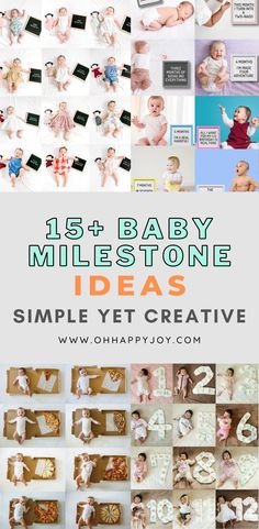 a collage of photos with the words baby milestones and images in different colors