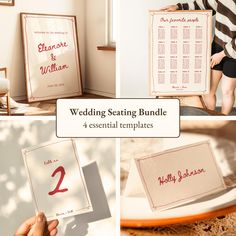 the wedding seating bundle includes 4 essential templates for each table name and place card