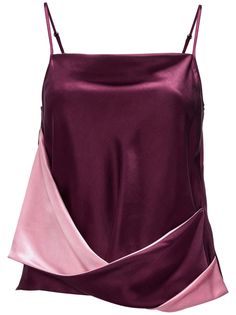 plum purple/rose pink satin finish draped design layered design two-tone design square neck adjustable spaghetti straps sleeveless asymmetric design Eggplant Outfit, Plum Clothes, Plum Perfume, Dark Purple Top, Miranda Hobbes, Dream Wishlist, Twisted Top, True Summer, Purple Tops