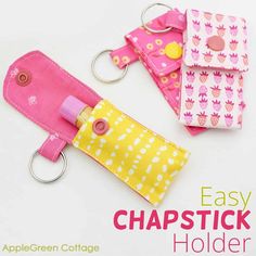 three small wallets are sitting next to each other on a white surface with the title easy chapstick holder