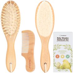 YOUR MUST HAVE HAIRBRUSH & COMB SET! Having a new baby sparks the greatest joy and love you'll ever experience. We know that you want to give your baby only the best treatment, to keep them safe and happy. We feel you! With KeaBabies Luxurious Hairbrush Set, your baby will enjoy the most comfortable daily hair grooming. Let us be with you through this precious bonding and loving moment. USE FOR WET & DRY HAIR Perfect for use after a nice warm bath. Give your baby an extra relaxing treatment befo Toddler Cradle Cap, Brush And Comb Set, Wooden Hair Brush, Baby Hair Brush, Brush And Comb, Baby Grooming, Bald Patches, Cradle Cap, Hair Brush Set