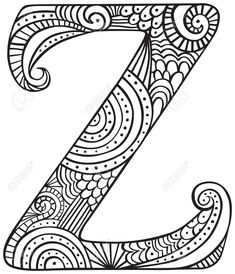 the letter z is decorated with an intricate pattern in black and white coloring book pages