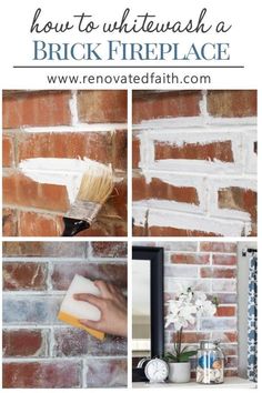 how to upliftish a brick fireplace with the help of a paint brush and sponge