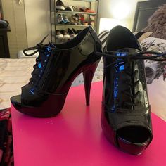 Brand New Black Lace-up Heels With Padded Heel, Black Lace-up Heels With 4-inch Heel, Black 4-inch Lace-up Heels, Steve Madden Platform, Shoes Steve Madden, Peep Toe Heels, Steve Madden Shoes, Shoes Women Heels, Steve Madden