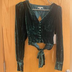 Nwt Reformation Velvet Green Blouse Velvet Green Blouse, Fashion Definition, Upcycle Design, Real Fashion, Future Wardrobe, Velvet Clothes, Design Clothes, Velvet Top, Everyday Outfit