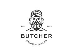 a man with a beard and mustache is shown in the middle of this logo for butcher barber