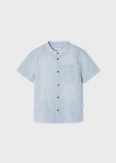 Stay cool and stylish this season with the Mayoral Short Sleeve Mandarin Collar Shirt. Perfect for young boys, this button down shirt is made with a blend of 62% cotton and 38% linen for a comfortable and breathable fit. Ideal for spring and summer, this shirt is a must-have for any fashion-forward wardrobe. Yoke Shirt, Grandad Collar Shirt, Mandarin Collar Shirt, Gauze Shirt, Kids Sleepwear, Trending Now, Mandarin Collar, Collar Shirts, Linen Shirt