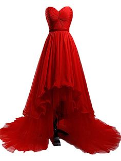 Red Prom Dress Short Front Long Back, Red High Low Dress Formal, Semi-stitched Red Wedding Dresses, Red Full-length Evening Dress With Sweep Train, Red High-low Hem Summer Dress, Prom Dress Red, Coral Prom Dress, Bead Belt, High Low Prom Dress