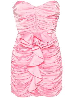 bubblegum pink satin finish crystal embellishment strapless sweetheart neck rear zip fastening ruched bodice straight hem above-knee length full lining Sales Clothes, Pink Bubblegum, Bath Robes For Women, Pink Cocktail Dress, Strapless Sweetheart Neckline, Ruched Bodice, Crystal Decor, Blazer Outfits, Crystal Embellishment