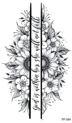 a black and white tattoo design with flowers