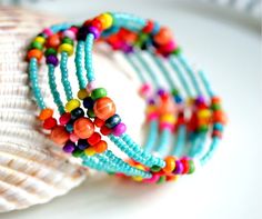 Wooden Bracelets, Memory Wire Jewelry, Bright Sunny Day, Orange Ceramic, Beaded Memory Wire, Wire Bracelets, Fun Bracelet, Beaded Jewlery