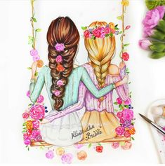 Migliori amiche per sempre   BEST FRIENDS Two Girls, Flowers, Hair