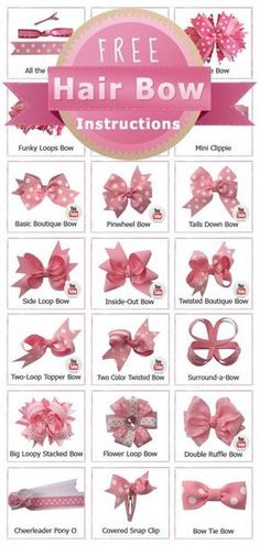 the instructions for how to make hair bows with ribbon and bow clippings in pink