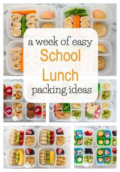 school lunches with the words, a week of easy school lunch packing ideas