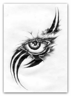 a drawing of an eye with black and white lines