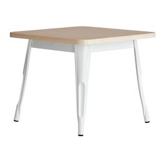 a white table with a wooden top and legs