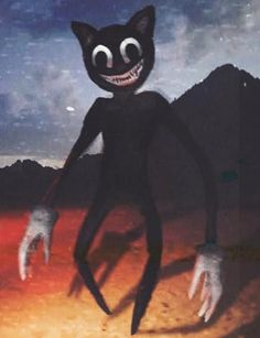 an animated black cat standing in the desert