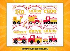 valentine's day printables for kids with trucks and hearts on the side