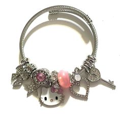 Gorgeous Hello Kitty Themed Charm Bracelet, Featuring European Style Beads Stainless Steel Bracelet Brand New, Unbranded 7.1 Inches Long Cute Silver Charm Bracelet Bangle, Cute Silver Bangle Charm Bracelet, Adjustable Pink Stainless Steel Charm Bracelet, Cute Silver Bracelet Jewelry, Cute Silver Bracelets For Jewelry Making, Cute Silver Bracelets With Charms, Cute Silver Hypoallergenic Bracelets, Cute Hypoallergenic Silver Bracelets, Cute Silver Stainless Steel Jewelry