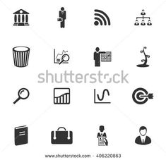 black and white business icons set with man, woman, office worker and other items