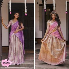 Radiate elegance with this stunning banarasi silk half saree lehenga set, perfect for weddings, festivals, and special celebrations. Crafted from rich banarasi silk fabric, this traditional South Indian ensemble includes a beautifully patterned cream skirt paired with a lavender dupatta adorned with delicate gold zari work. The matching blouse adds a touch of modern grace while maintaining the classic festive charm. Available in custom sizes from XS to XXL, this designer ethnic outfit offers both style and comfort for the modern woman. Product Details: Material: Premium banarasi silk with zari detailing Colors Available: Lavender and Pink Includes: Blouse, lehenga skirt, and dhavani Sizes Available: Custom sizes from XS to XXL Occasion: Ideal for weddings, festivals, and special occasions Dhavani Set, Silk Half Saree, Sari Lehenga, Half Saree Lehenga, Lavender Silk, Saree Lehenga, Cream Skirt, Lehenga Skirt, Ethnic Outfits