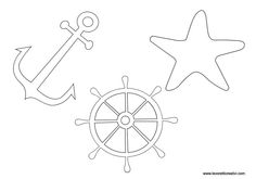 an anchor, starfish and steering wheel on a white background