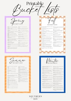 the printable buffet list is shown in three different colors and sizes, including blue, orange