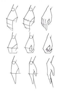 how to draw hands with different angles and positions for each hand, from the top view