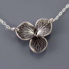 Sterling Silver Hydrangea Blossom Necklace by Lisa Hopkins Design. My fav flower!! Delicate Sterling Silver Petal Jewelry, Silver Delicate Petal-shaped Jewelry, Delicate Silver Petal-shaped Jewelry, Gem Necklaces, Fav Flower, Etched Jewelry, West Lafayette, Silver Clay, Accesories Jewelry