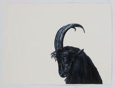 a painting of a goat with long horns