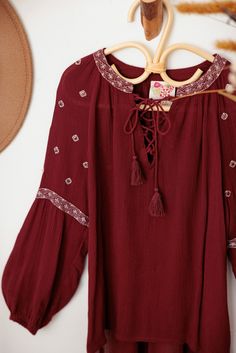 ♡ Look effortlessly stylish in our Ethnic Boho Embroidered Front Tie Girls Top. With its unique embroidered detailing and trendy front tie, this top will elevate your outfit to the next level. Designed for comfort with long sleeves, it's perfect for any occasion. Embrace your boho side and stand out from the crowd! ♡ Item Feature: ethnic boho, embroidered, front tie, long sleeve, light weight, beaded, festival, chic, stylish.