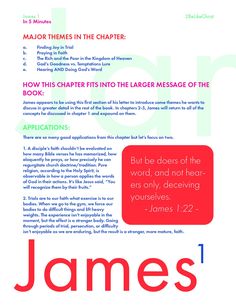 A short Bible study of James 1. These outlines are intended to summarize the key information from each chapter in just 5 minutes. The outlines are available for download for FREE on our website. James Bible Study Free Printable, James 1 Bible Journaling, James 1:5, Free Bible Study Printables Worksheets