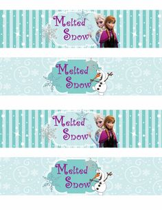 two frozen princess labels with the names and numbers for each item on them, one is blue