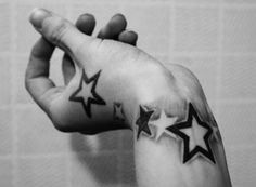 a person's hand with stars on it and the word wrist tattoos above them