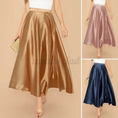 Size Women's Elegant Pleated Satin Dress Maxi High Waist Ladies Long Skirt Party | eBay Maxi Skirt Plus Size, A Line Maxi Skirt, Pleated Satin Dress, Skirt Beach, Maxi Dress Collection, Skirt Plus Size, Formal Dresses With Sleeves, Party Rock, Pleated Long Skirt