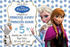 an image of frozen princess birthday party with the name and age on it's card