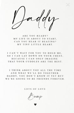 a card with the words daddy written in cursive writing on it and a heart