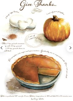 a thanksgiving card with an illustration of a pumpkin pie