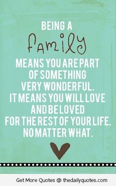 a quote that says being a family means you are part of something very wonderful it means you will love and be loved for the rest of your life no matter