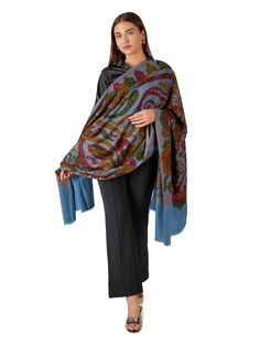 Experience the epitome of elegance and comfort with our Stylish Blue Pashmina Shawl, adorned with an intricate paisley design. This shawl is meticulously crafted from the finest Kashmiri pashmina, offering a luxurious blend of sophistication and timeless beauty. Product Details: Material: Pure Pashmina (100% Cashmere) Size: 100 cm X 203 cm / 40 Inch X 80 Inch / 1.1 x 2.2 Yards (Approx) Base Color: Blue Design: Intricate paisley pattern Origin: Handcrafted in Kashmir by skilled artisans Embroider Luxury Pashmina Shawl Scarf, Elegant Pashmina Scarf With Paisley Print, Elegant Pashmina Scarves With Paisley Print, Winter Pashmina Shawl With Paisley Print, Elegant Pashmina Dupatta With Paisley Print, Winter Paisley Print Pashmina Shawl, Elegant Paisley Print Pashmina Dupatta, Pashmina Shawl With Paisley Print, Winter Pashmina Scarf With Paisley Print