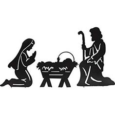 the nativity scene is depicted in silhouettes, including a manger and baby jesus