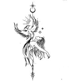 Pheonix Tattoo For Women On Chest, Phoenix Moon Tattoo, Phoenix Tattoo Ideas For Women, Phoenix Sternum Tattoo Women, Woman Tree Tattoo, Feniks Tattoo, Tattoo Unicorn, Phoenix Back Tattoo, Rebirth Tattoo