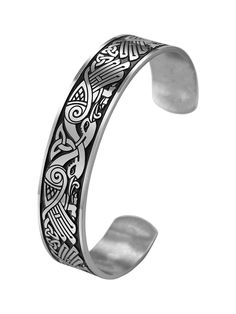 PRICES MAY VARY. Simple yet elegant Viking cuff bracelet, featuring the ravens of Odin named Huginn and Muninn in Norse mythology Meticulously crafted from solid hypoallergenic stainless steel and has a high polish finish with black enamel Measures 2.48" (63mm) in diameter and 0.59" (15 mm) in width, can be adjusted to fit most wrists by applying gentle force A stunning piece of Viking jewelry that makes a wonderful Valentine's Day, Christmas, birthday, or anniversary gift If there is any proble Viking Jewelry Mens, Viking Ornament, Viking Aesthetic, Huginn And Muninn, Viking Metal, Celtic Dragon, Viking Culture, Old Keys, Ancient Vikings